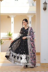 Partywear Faux Georgette Gown with Tabby Silk Cutwork Dupatta